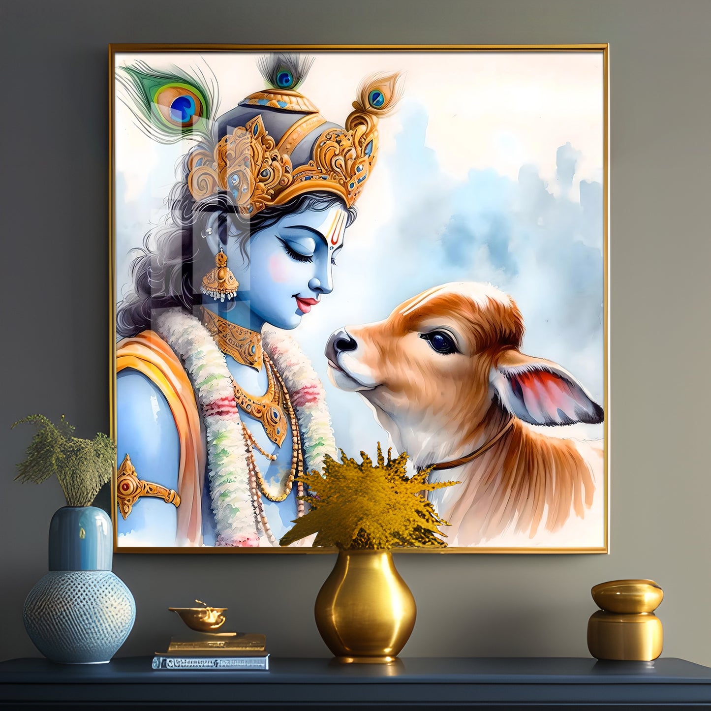 Shree Krishna Govind Premium Acrylic Square Wall Art