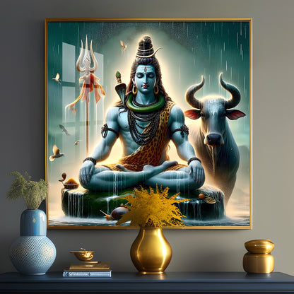 Shiva Mahadev With Nandi Premium Acrylic Square Wall Art