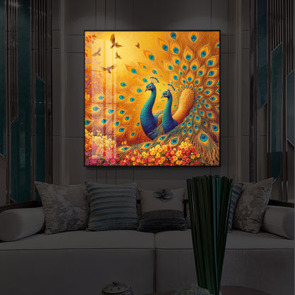 Couple Peacock Modern Luxury Backlight Square Wall Art