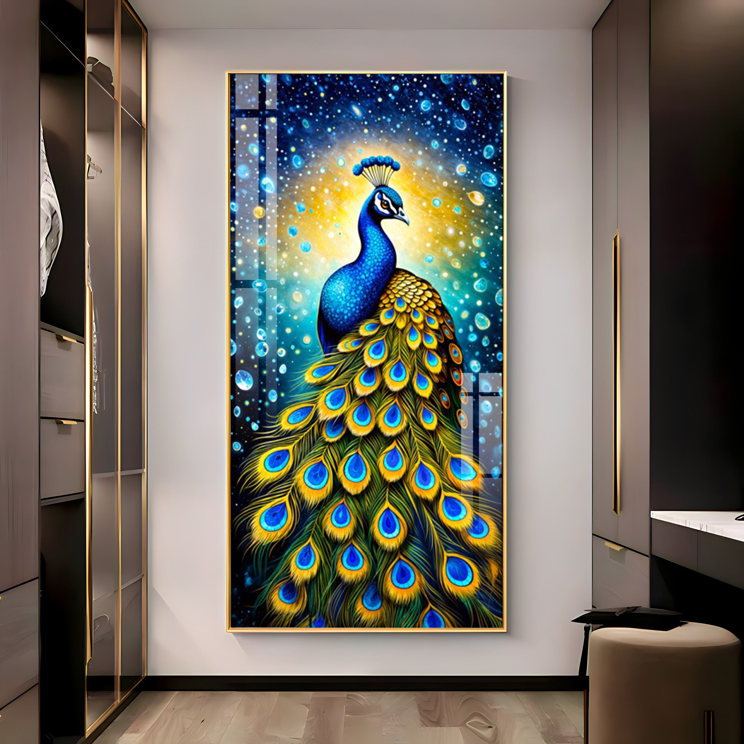 Peacock Majesty Premium Acrylic Vertical Wall Art
