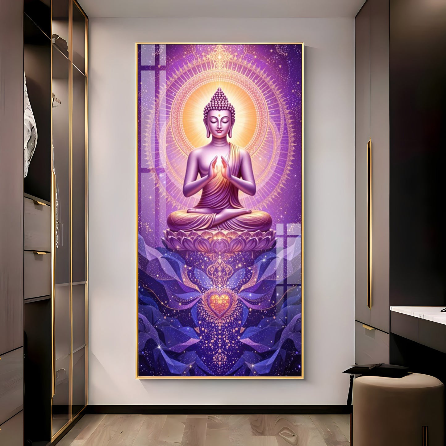 Buddha In Purple Harmony Premium Acrylic Vertical Wall Art