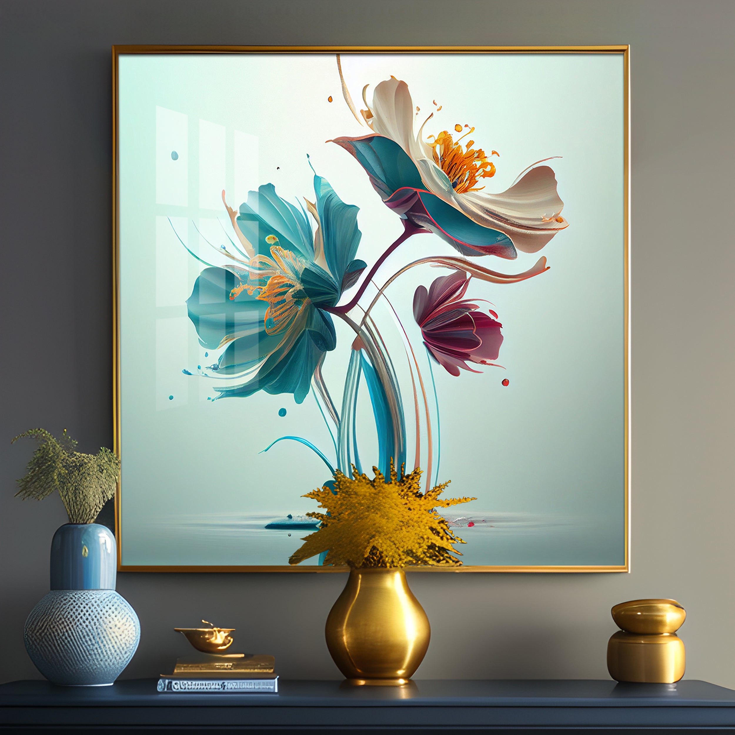 Beautiful Surrealistic Flowers Premium Acrylic Square Wall Art