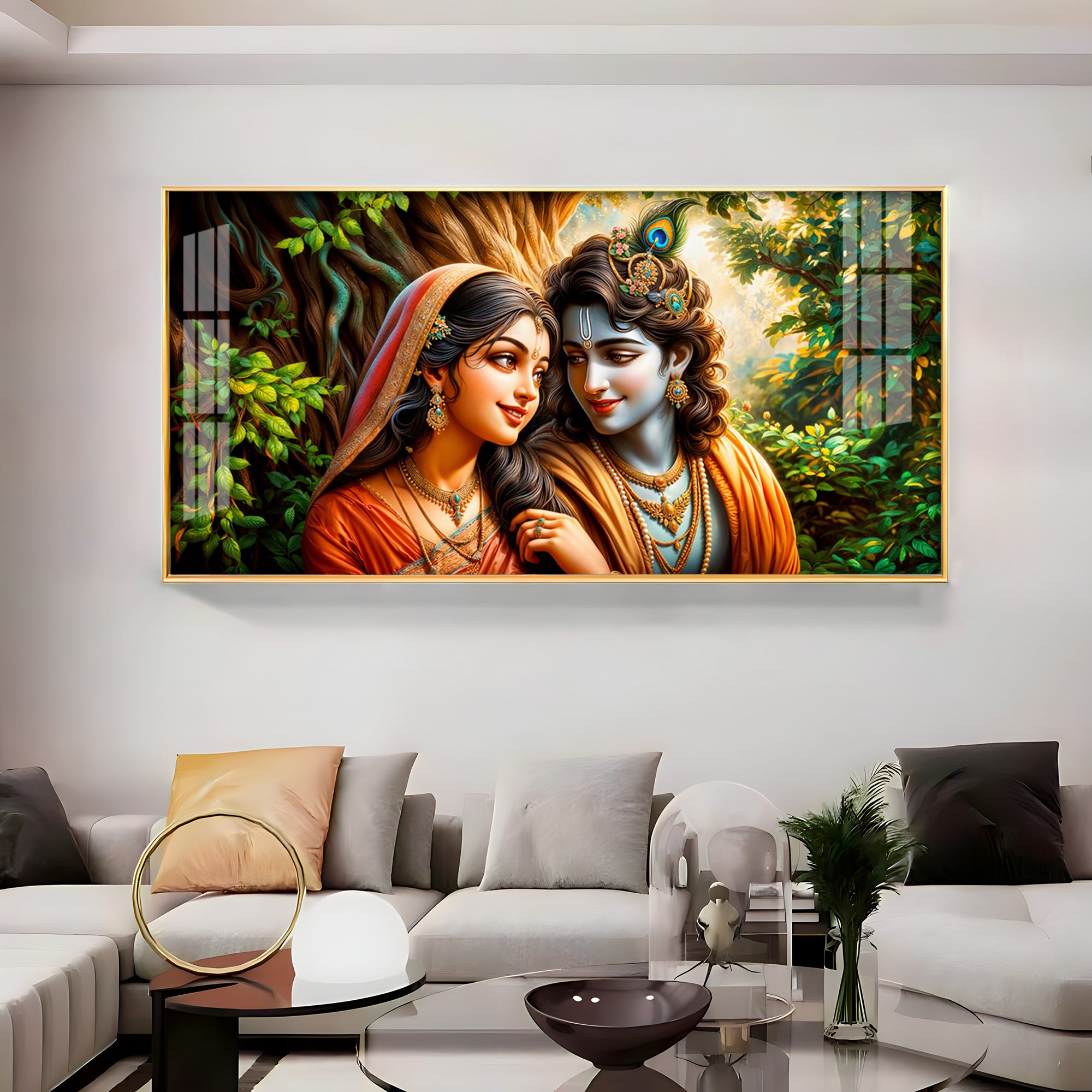 Krishna and Radha in Tranquility Premium Acrylic Horizontal Wall Art