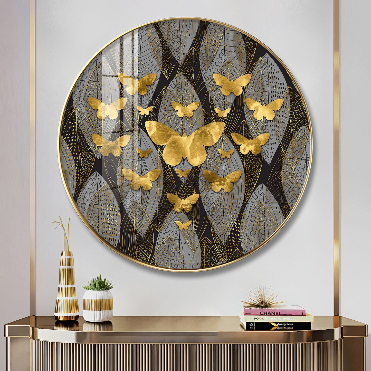 Golden Winged Premium Acrylic Round Wall Art