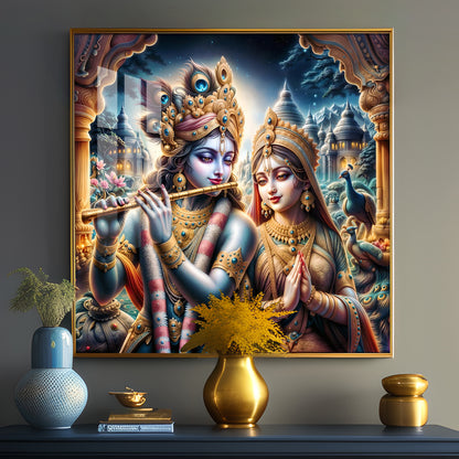 Jai Shree Radhe Krishna Premium Acrylic Square Wall Art