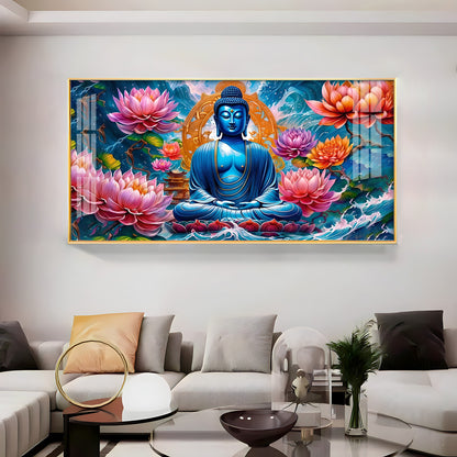 Buddha With Flower Premium Acrylic Horizontal Wall Art