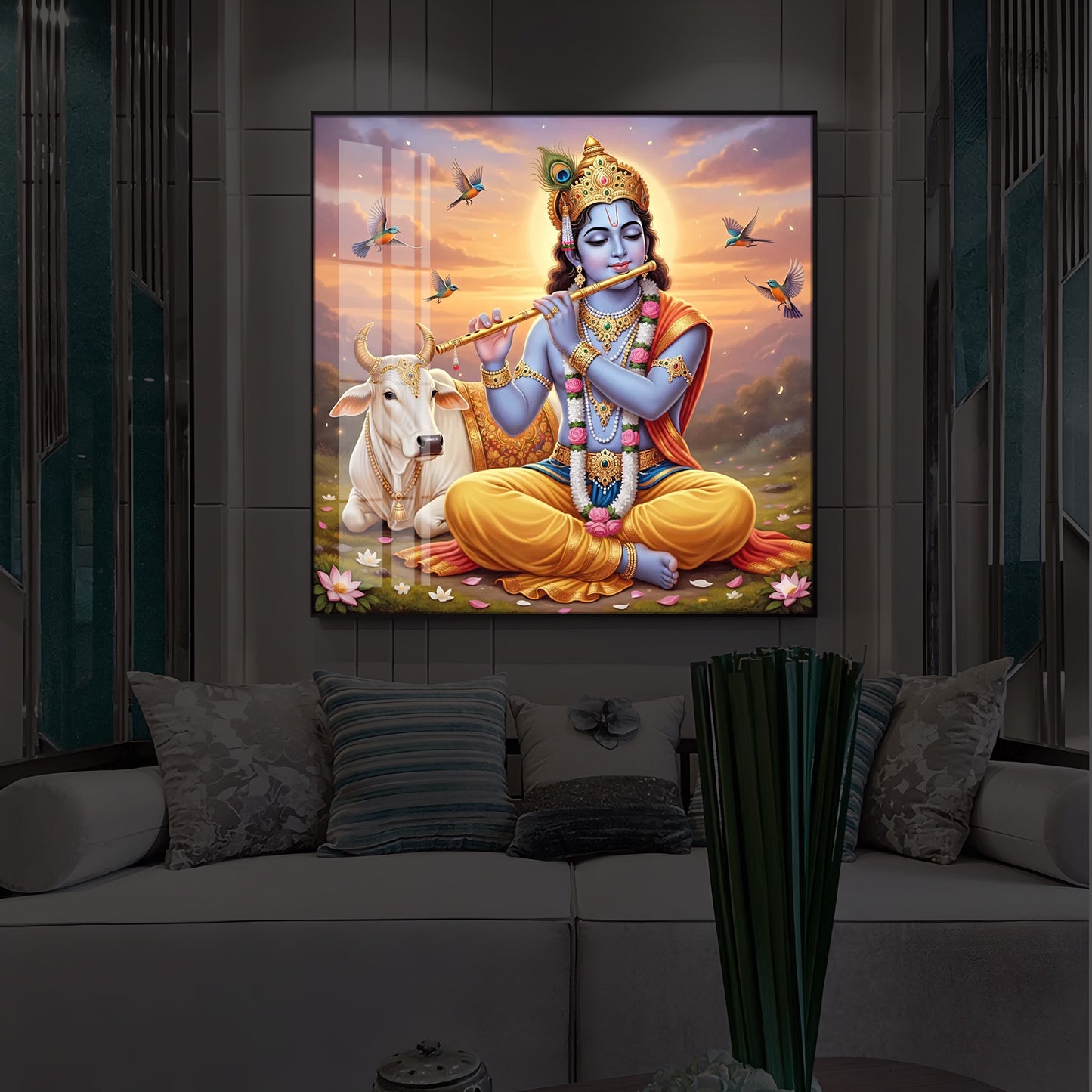 Divine Krishna Modern Luxury Backlight Square Wall Art
