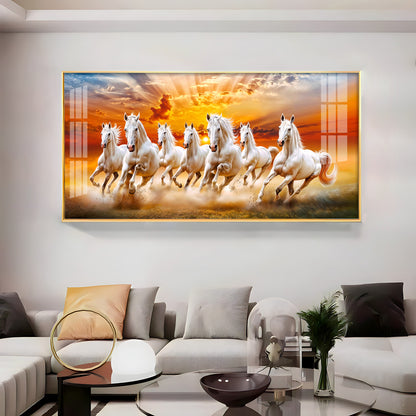 Vastu Seven Running Horses In Morning Premium Acrylic Horizontal Wall Art