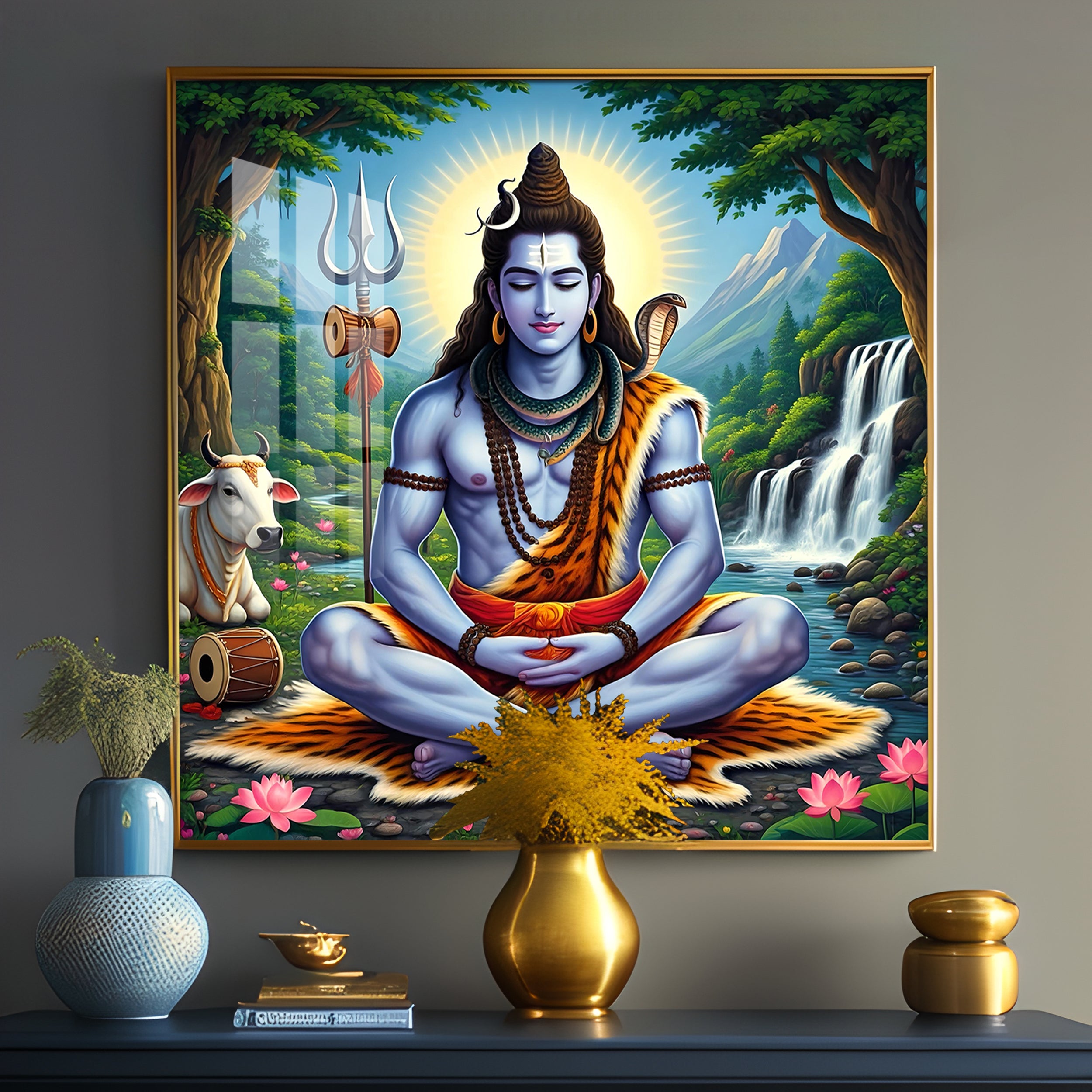 Lord Shiva in Contemplation Premium Acrylic Square Wall Art