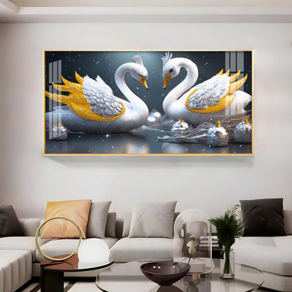 Lovely Swan Couple Premium Acrylic Horizontal Wall Art