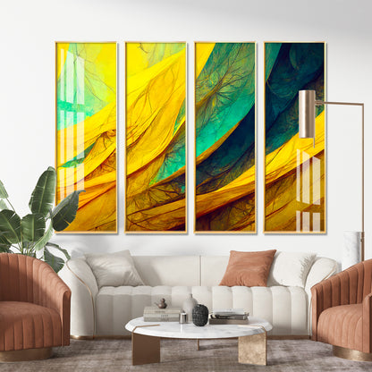 Shades of Green &Yellow Premium Acrylic Vertical Wall Art (set of 4)