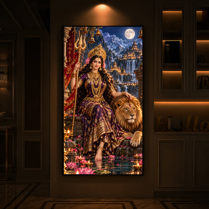 Divine Maa Bhawani Modern Luxury Backlight Vertical Wall Art