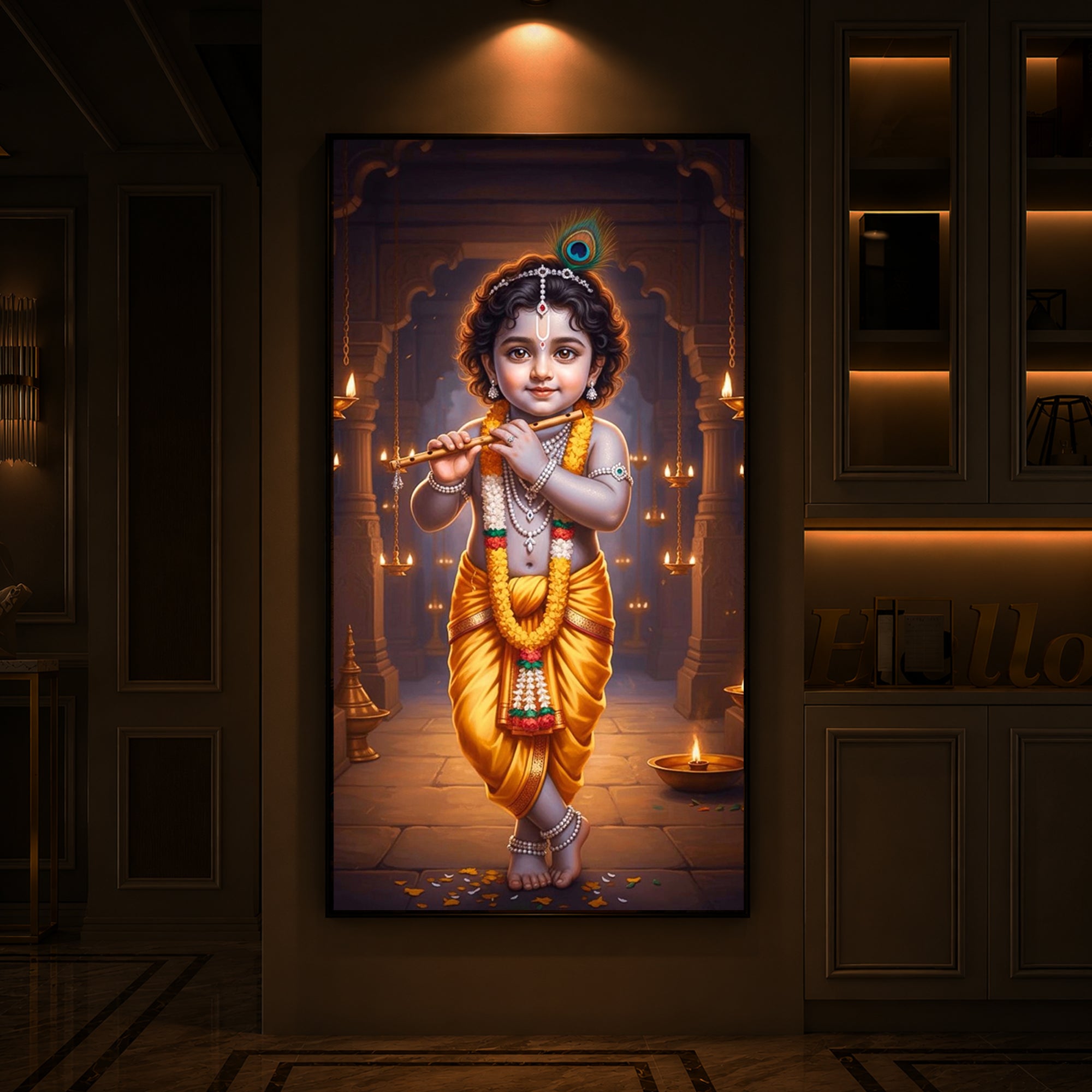 Little Lord Krishna Modern Luxury Backlight Vertical Wall Art