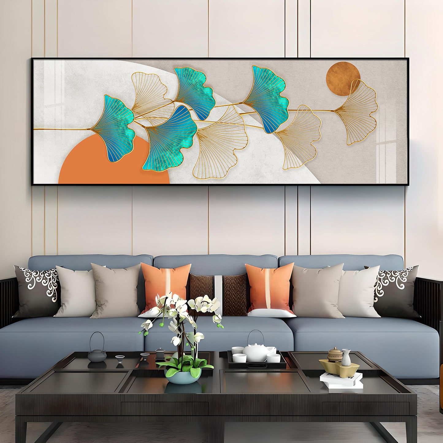 Blue & White Leaf Premium Acrylic Horizontal Wall Art