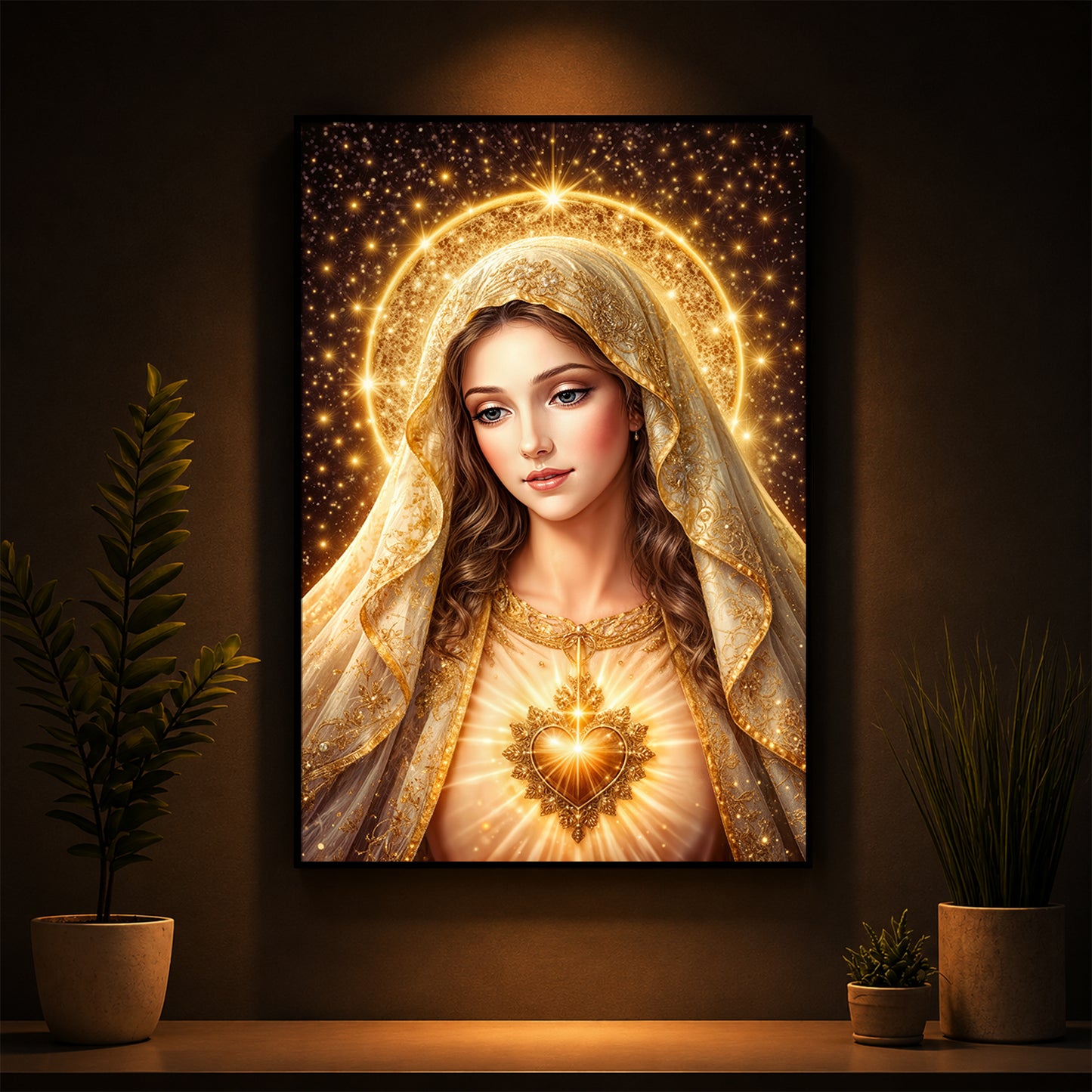 Virgin Mary Modern Luxury Backlight Vertical Wall Art