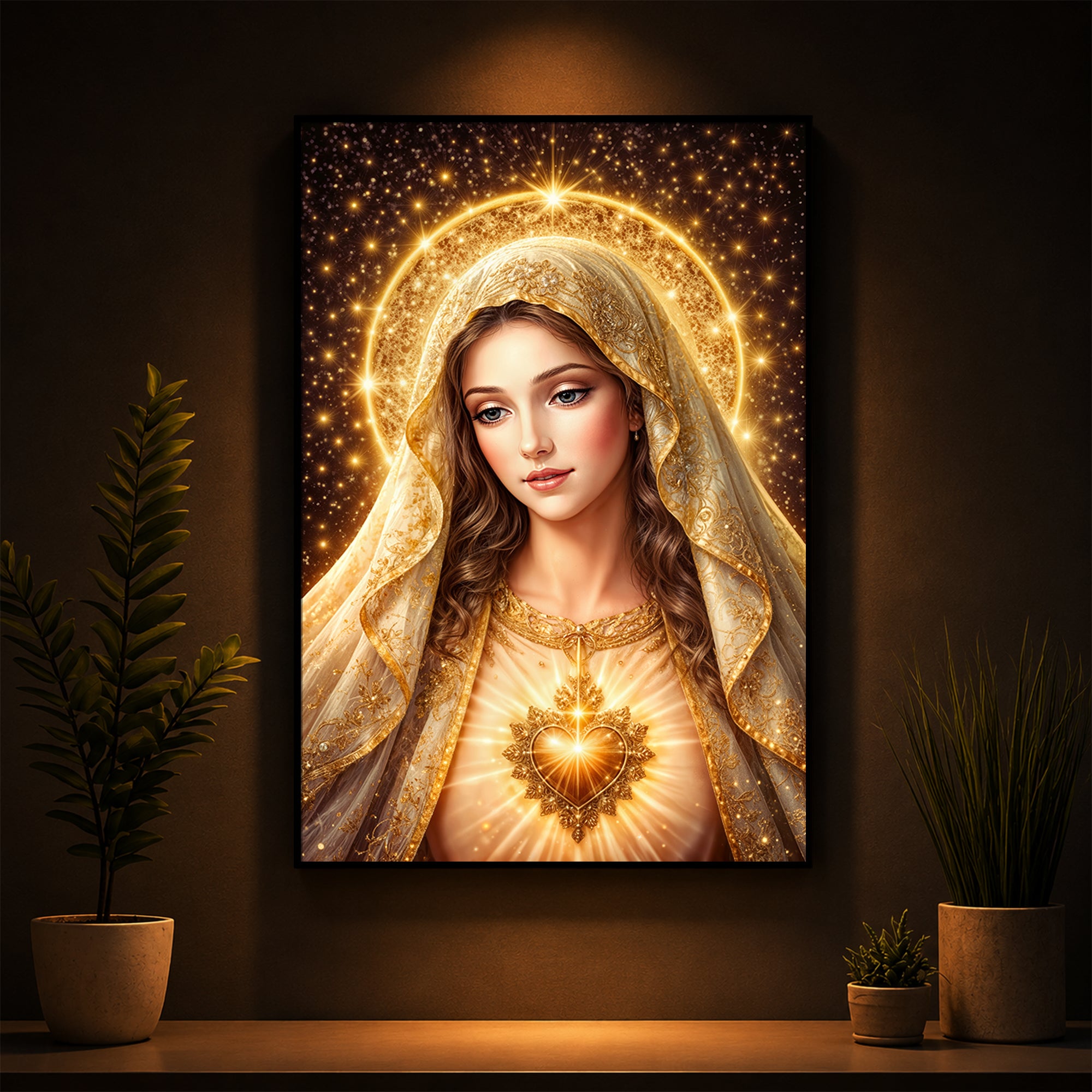 Virgin Mary Modern Luxury Backlight Vertical Wall Art