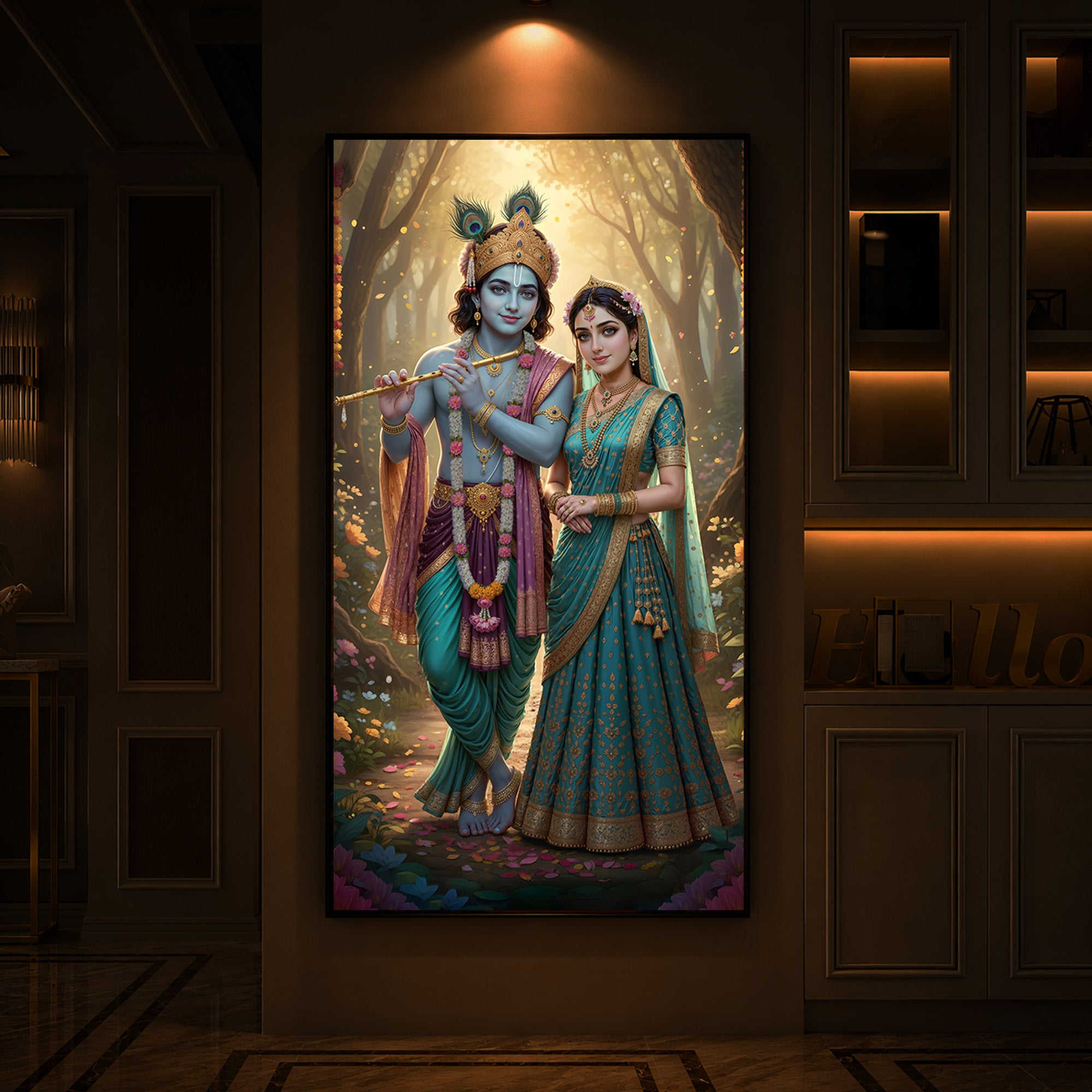 Radhe Krishna Ji Modern Luxury Backlight Vertical Wall Art