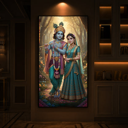 Radhe Krishna Ji Modern Luxury Backlight Vertical Wall Art