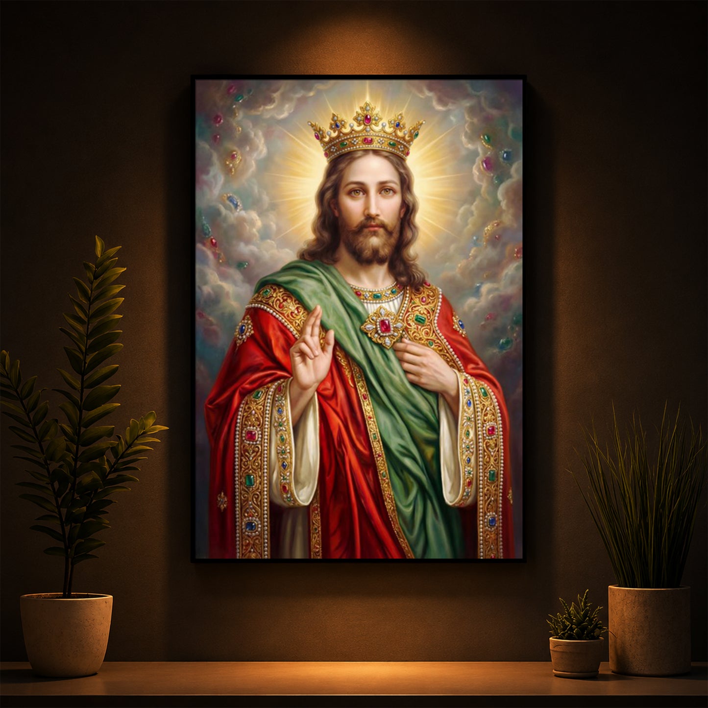 Christ The King Jesus Modern Luxury Backlight Vertical Wall Art