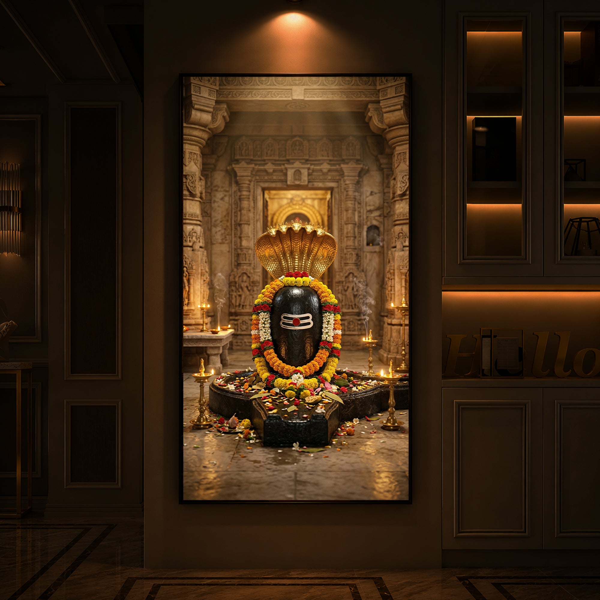 Shree Somnath Jyotirlinga Modern Luxury Backlight Vertical Wall Art