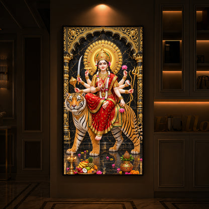 Goddess Ashtabhuja Durga Modern Luxury Backlight Vertical Wall Art