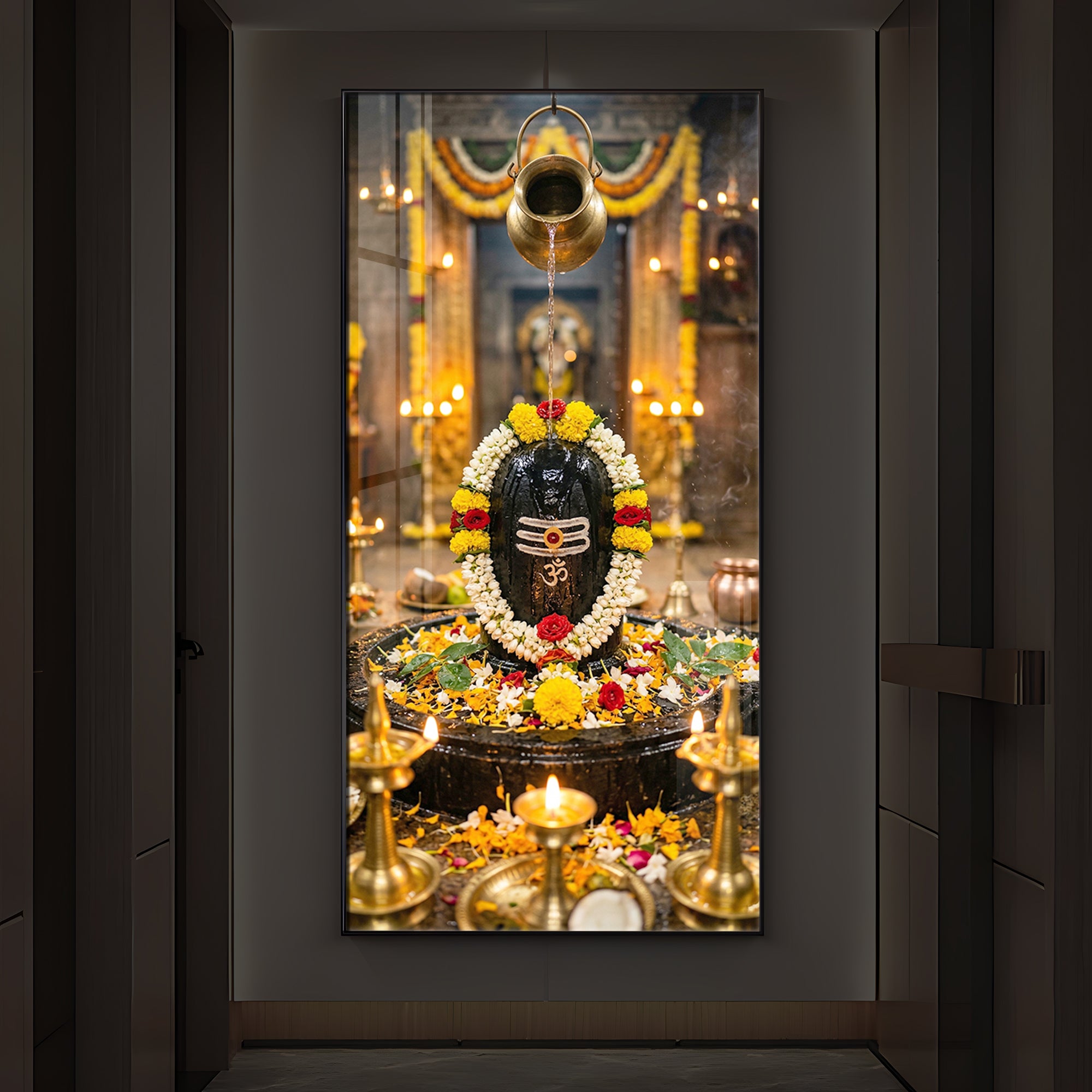 Somnath Jyotirlinga Modern Luxury Backlight Vertical Wall Art