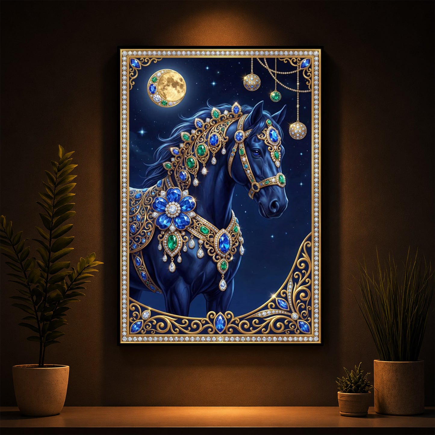 Black Horse Modern Luxury Backlight Vertical Wall Art