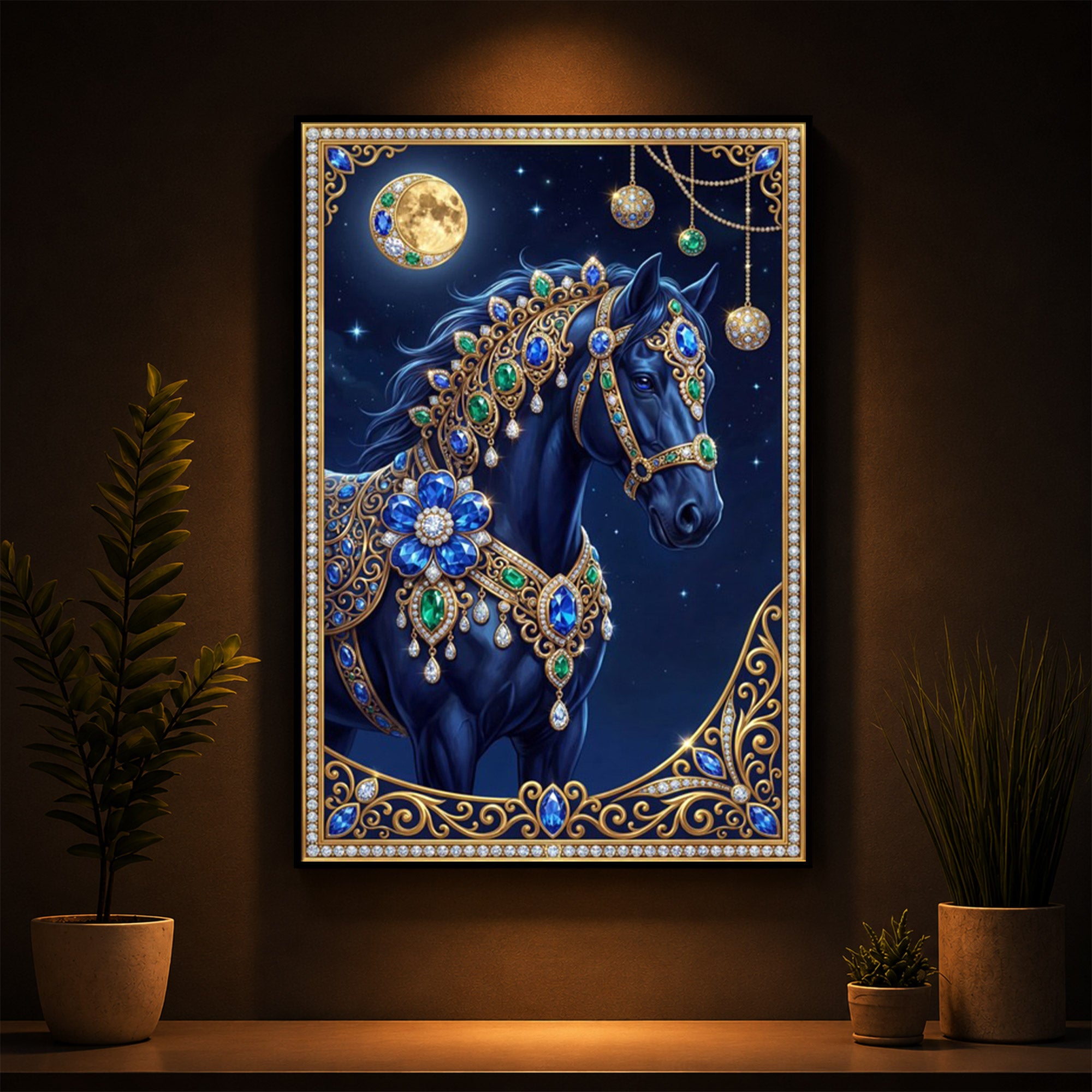 Black Horse Modern Luxury Backlight Vertical Wall Art