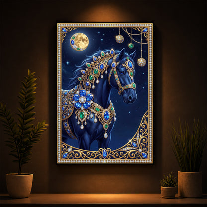 Black Horse Modern Luxury Backlight Vertical Wall Art