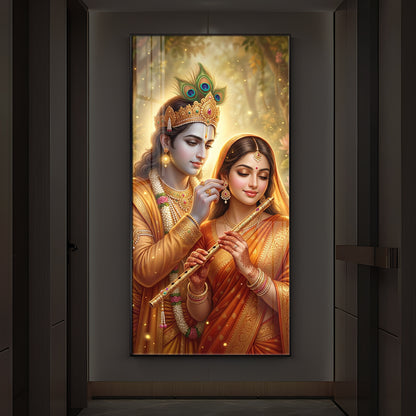 Jai Radha Krishna Modern Luxury Backlight Vertical Wall Art
