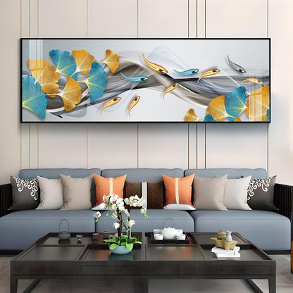 Blue & Golden Leaf Premium Acrylic Horizontal Wall Art