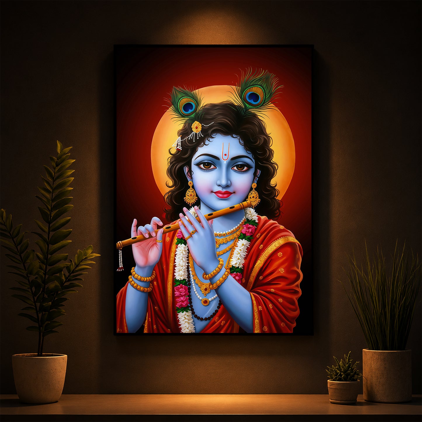Lord Shree Krishna Ji Modern Luxury Backlight Vertical Wall Art