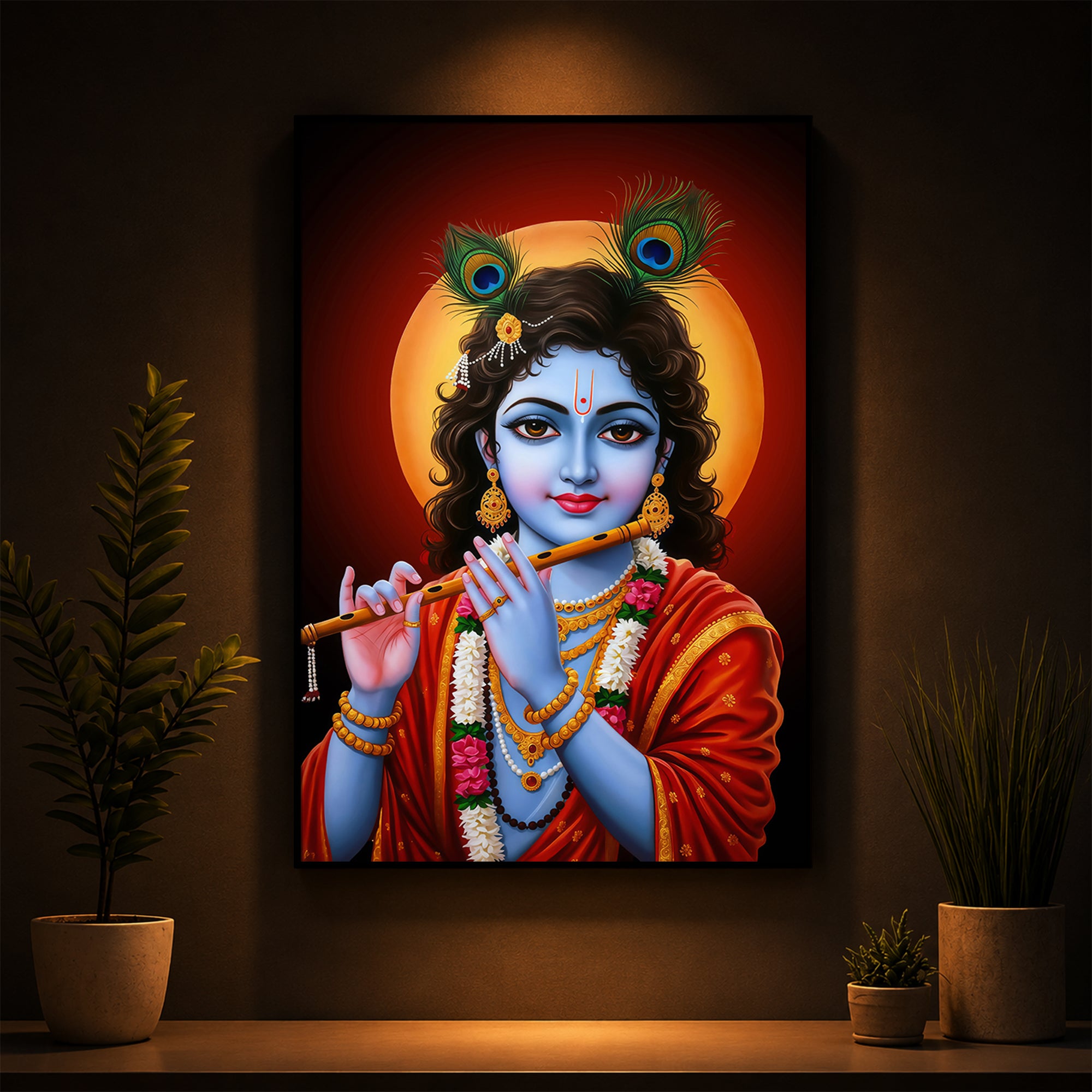 Lord Shree Krishna Ji Modern Luxury Backlight Vertical Wall Art