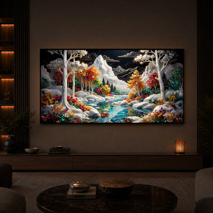 Mountain Serenity Modern Luxury Backlight Horizontal Wall Art