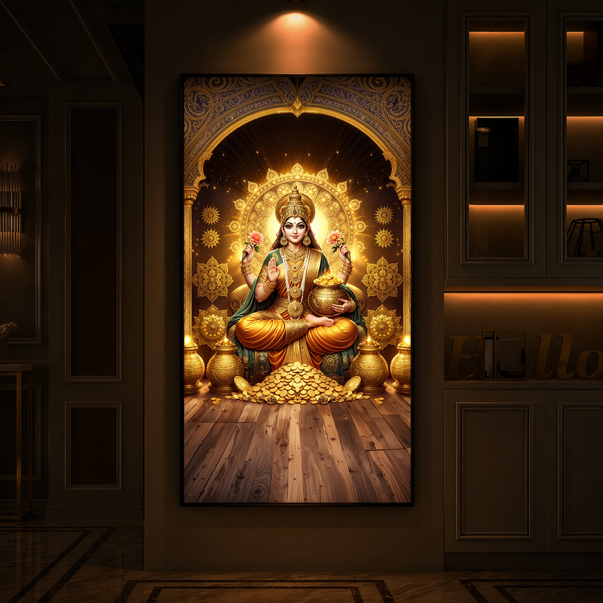 Goddess Lakshmi Maa Modern Luxury Backlight Vertical Wall Art