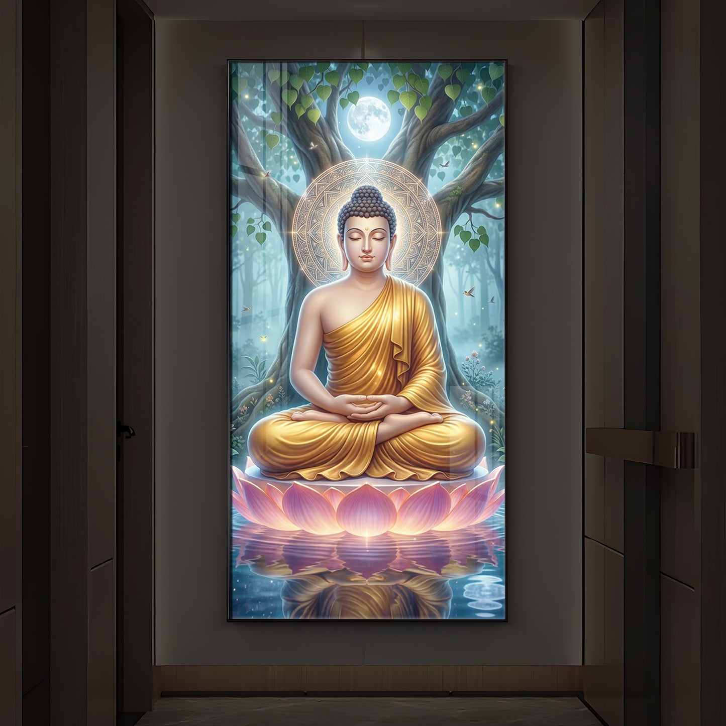 Meditation Buddha Modern Luxury Backlight Vertical Wall Art