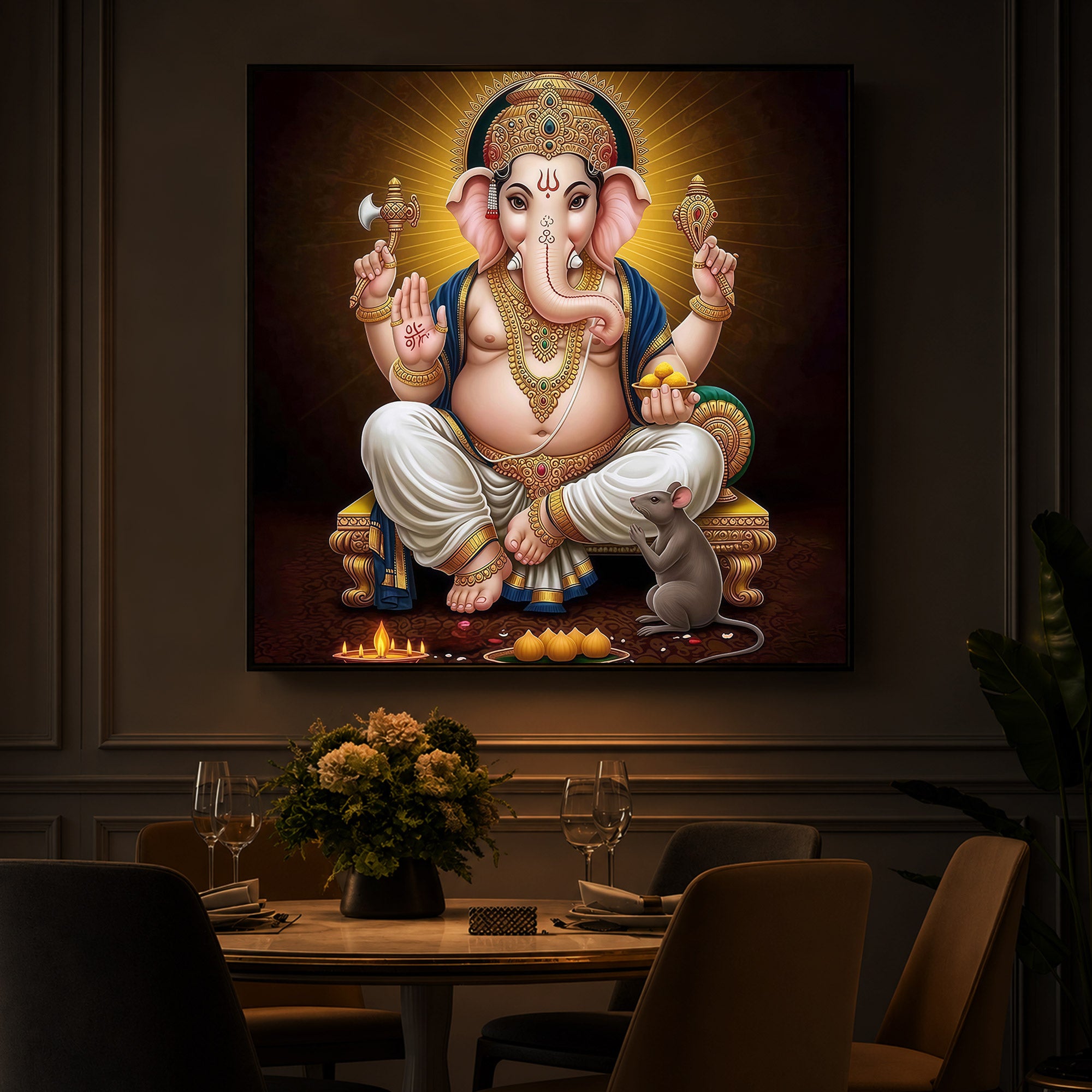 Shree Ganesh Modern Luxury Backlight Square Wall Art