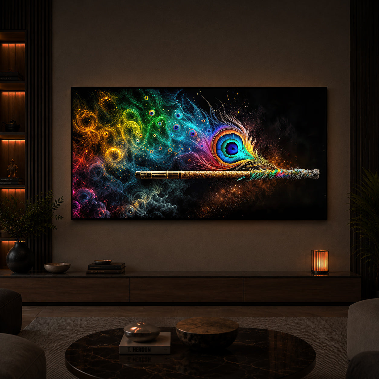 Divine Krishna Coverts Illumination Modern Luxury Backlight Horizontal Wall Art