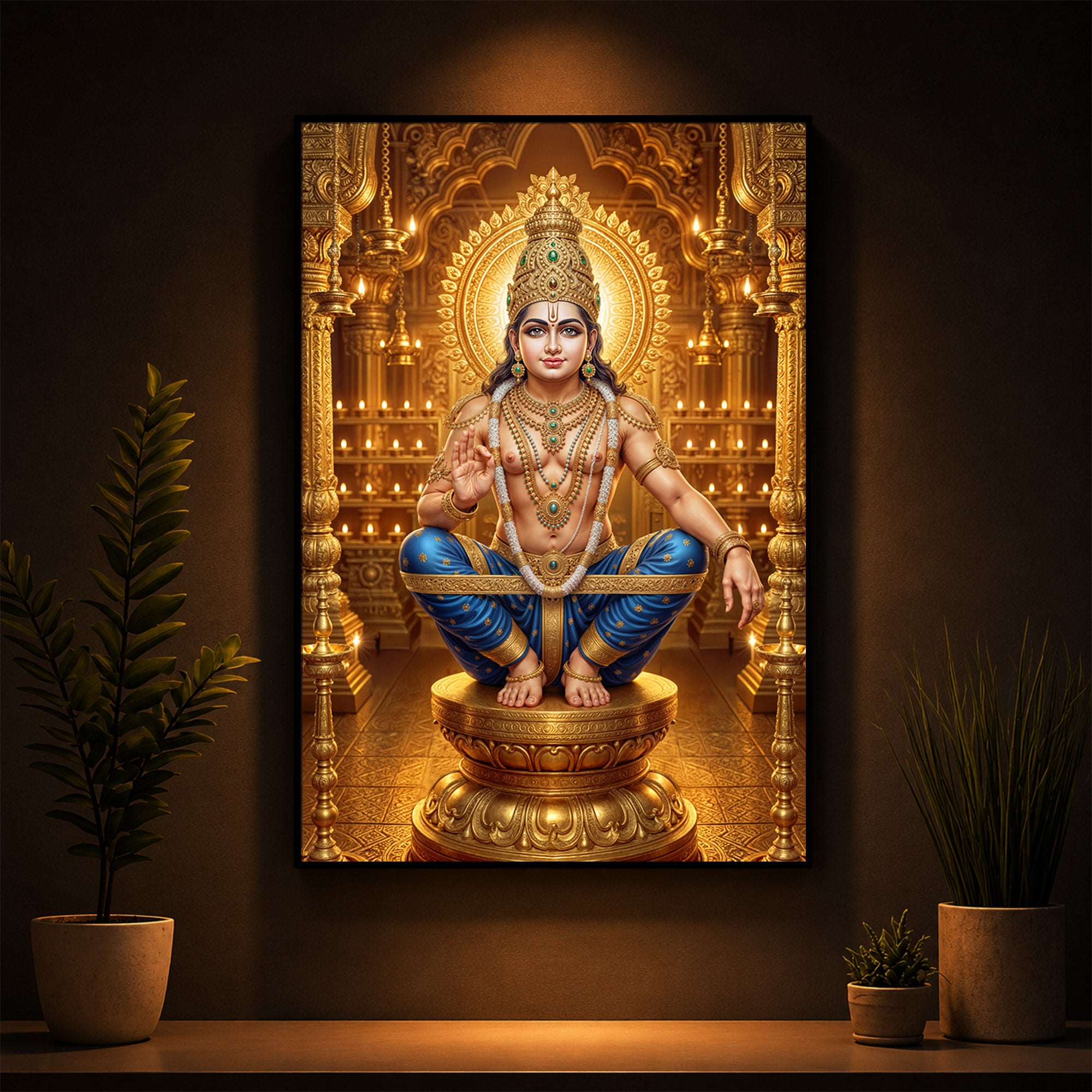 Ayyappan Swamy Modern Luxury Backlight Vertical Wall Art