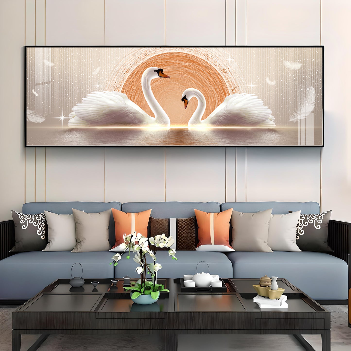 Two White Mute Swans Premium Acrylic Horizontal Wall Art