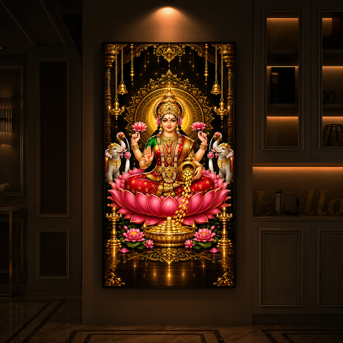 Goddess Lakshmi Modern Luxury Backlight Vertical Wall Art