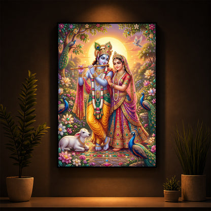 Radha Krishna Divine Harmony Modern Luxury Backlight Vertical Wall Art