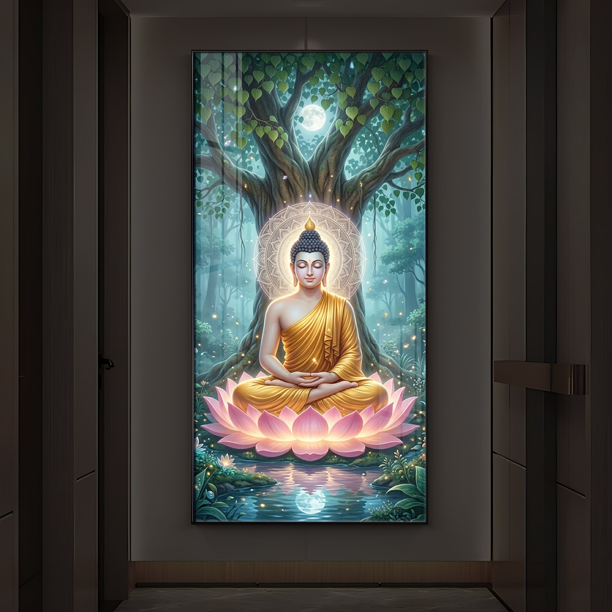 Gautam Buddha Modern Luxury Backlight Vertical Wall Art