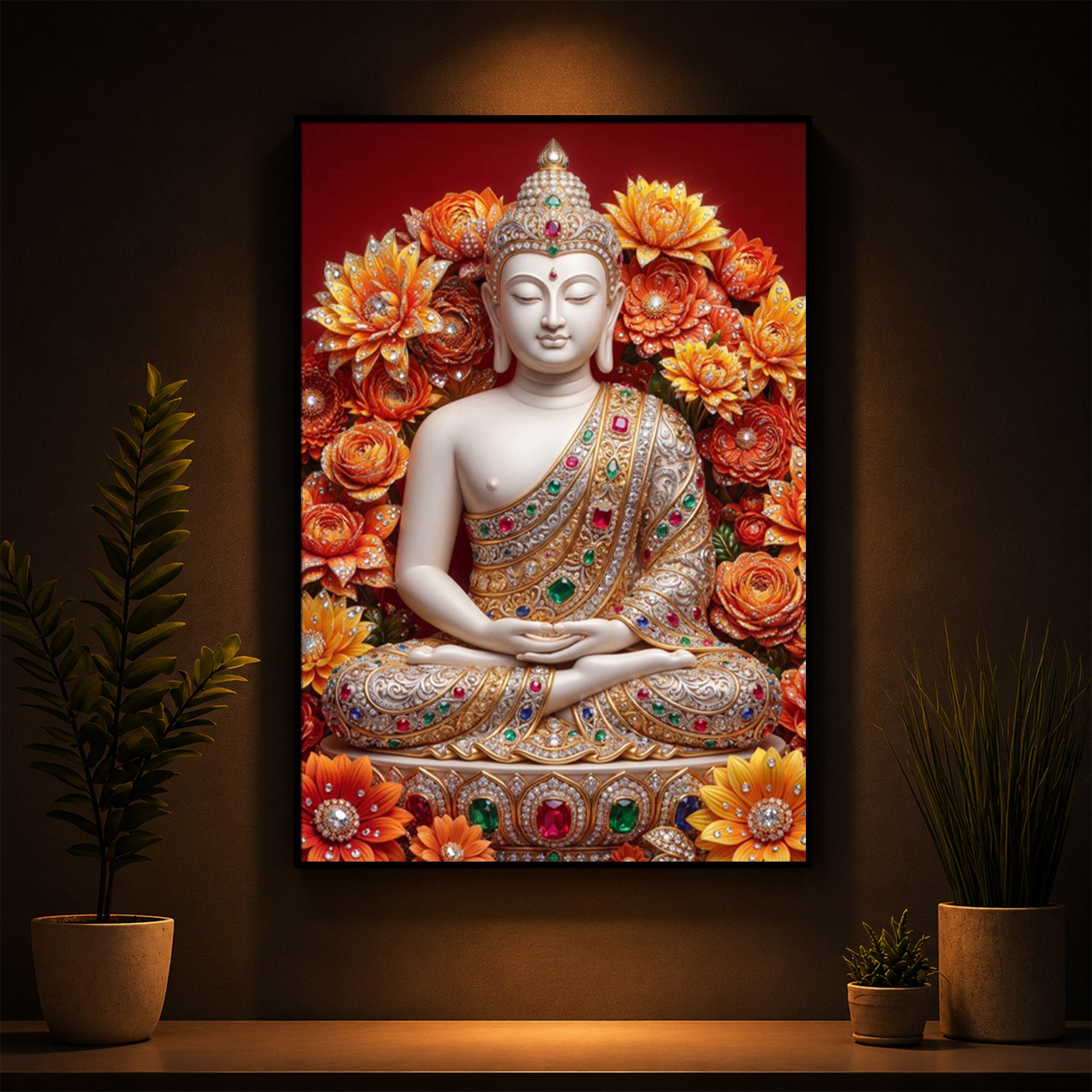 Buddha Bless Modern Luxury Backlight Vertical Wall Art