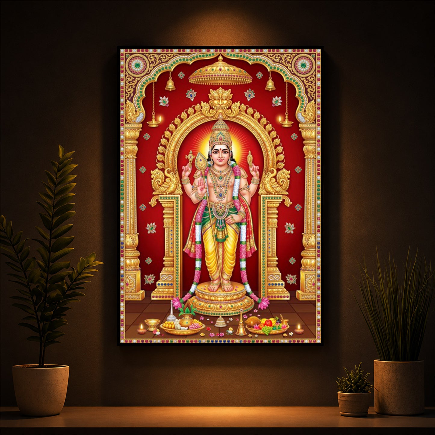 Son of Shiva Lord Murugan Modern Luxury Backlight Vertical Wall Art