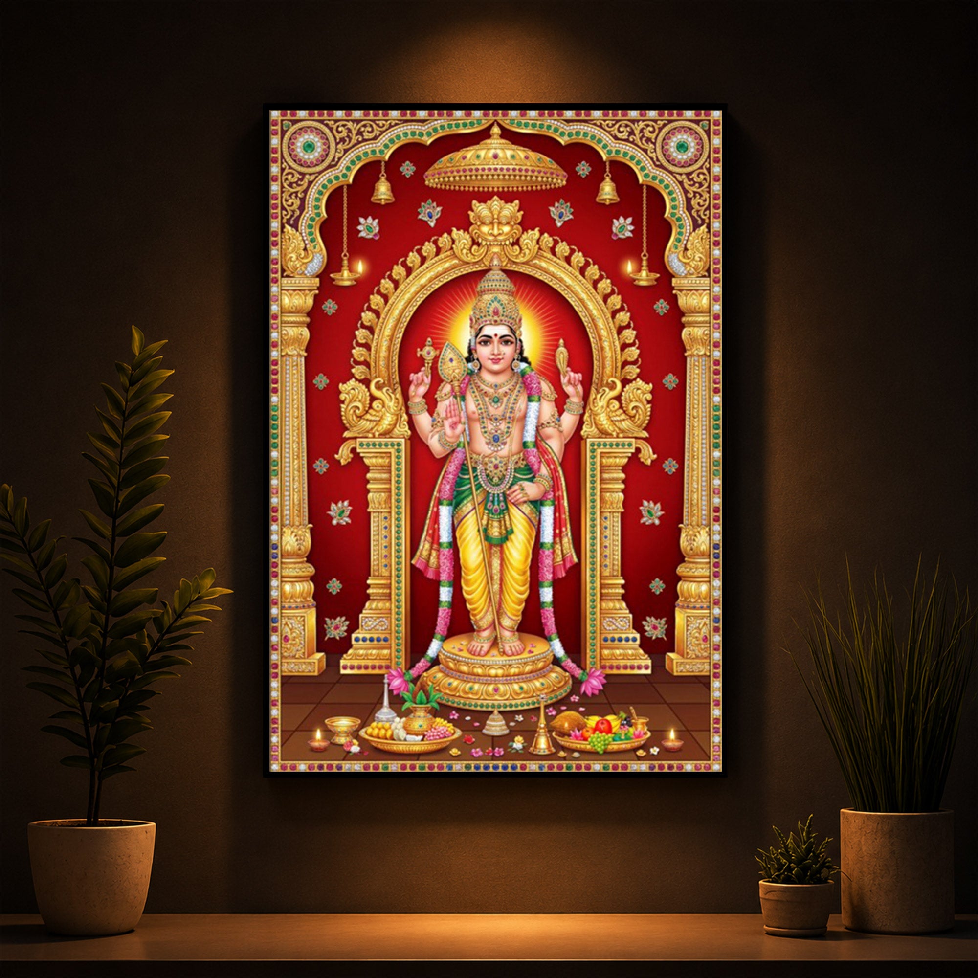 Son of Shiva Lord Murugan Modern Luxury Backlight Vertical Wall Art