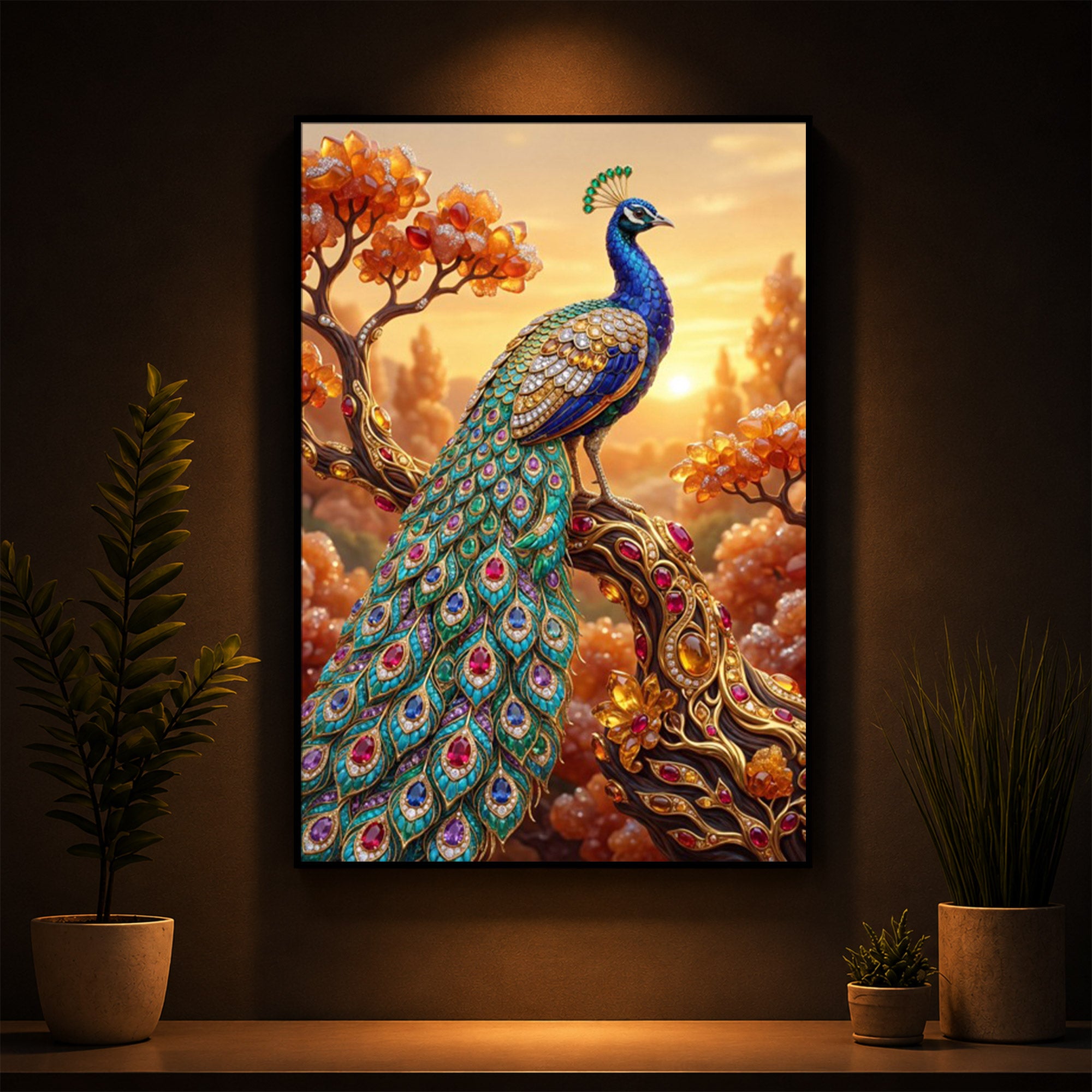 Majestic Peacock Modern Luxury Backlight Vertical Wall Art