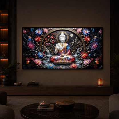 Colorful Buddha Modern Luxury Backlight Horizontal Wall Art