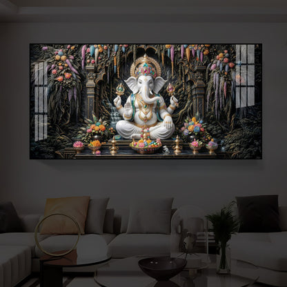 Lord Ganesha In A Serene Modern Luxury Backlight Horizontal Wall Art