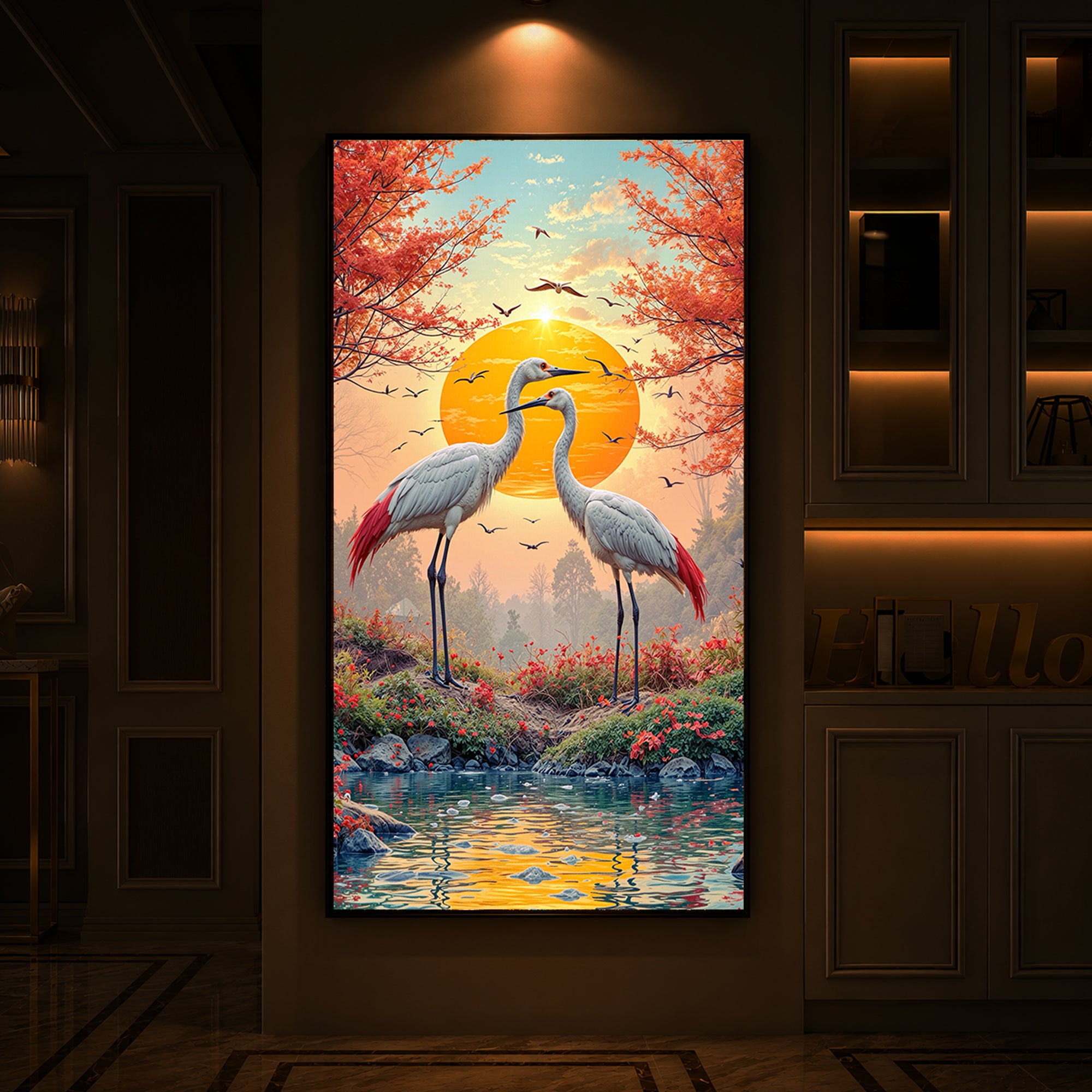 Beautiful Birds Modern Luxury Backlight Vertical Wall Art